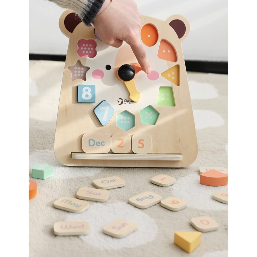 CLASSIC WORLD Zegar Miś Montessori Edukacyjny 3w1 Nauka Czasu Liczenia i Daty