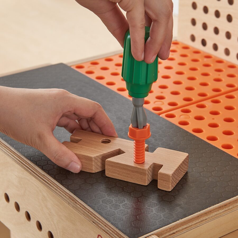 MASTERKIDZ Drewniany Warsztat Montessori STEM z Narzędziami + Akcesoria