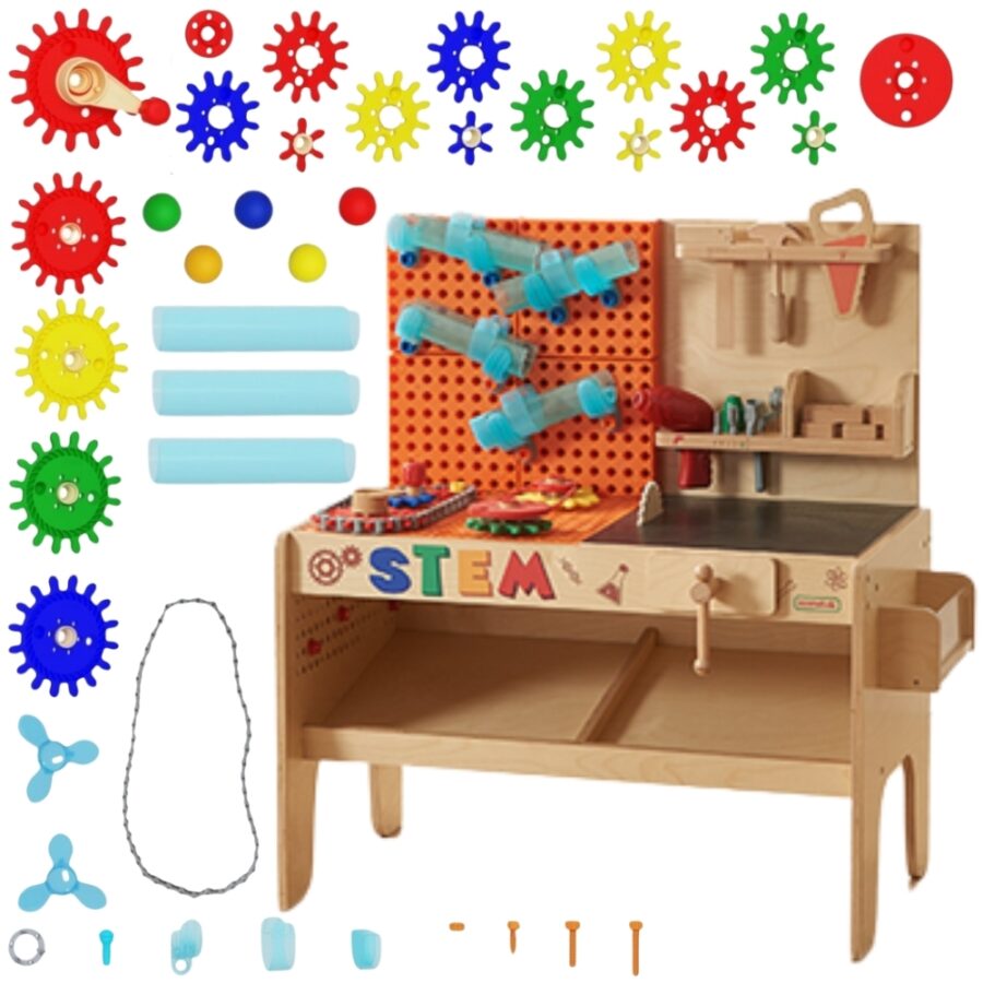 MASTERKIDZ Drewniany Warsztat XXL Montessori STEM z Narzędziami + Akcesoria