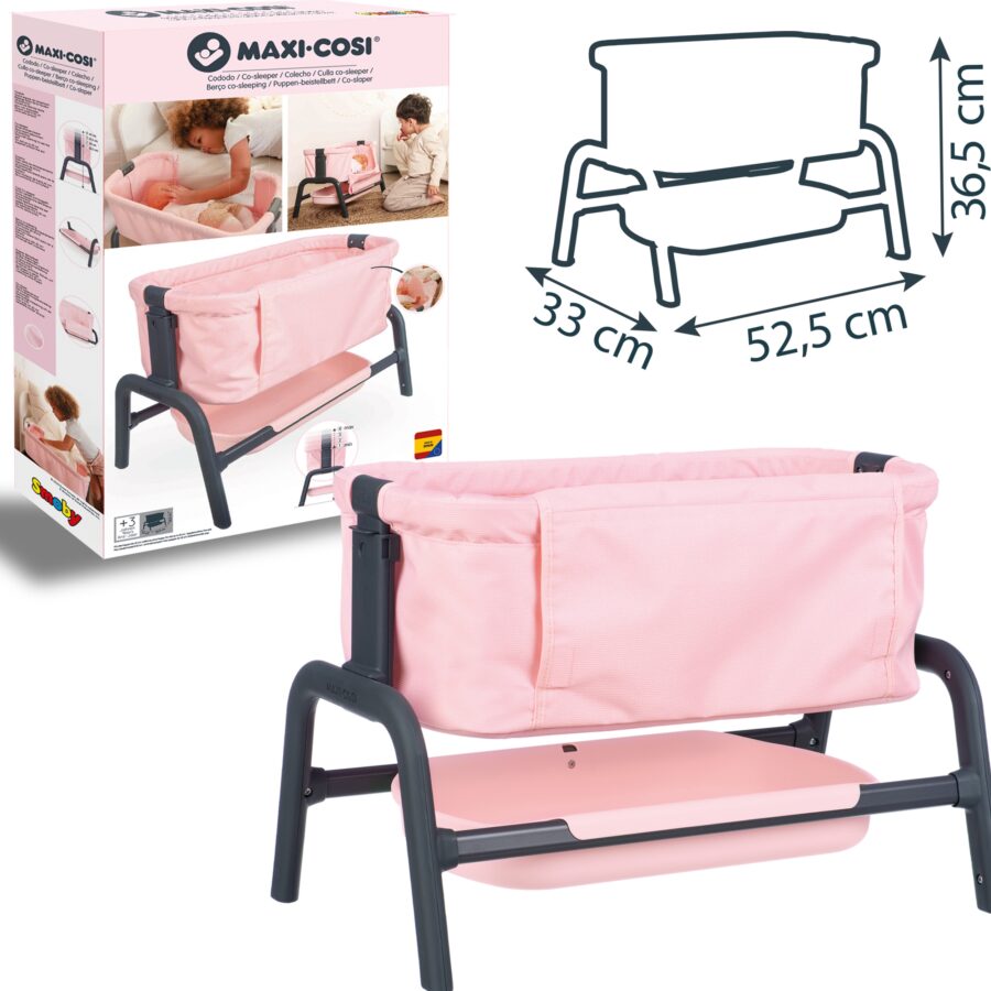SMOBY Łóżeczko Maxi-Cosi Quinny dla Lalek 38 cm ze Schowkiem i Regulacją Wysokości