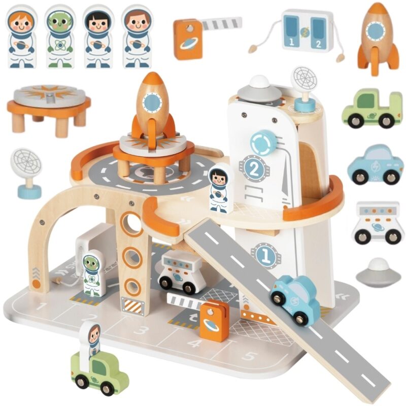 TOOKY TOY Drewniany Kosmiczny Parking  Stacja Kosmiczna