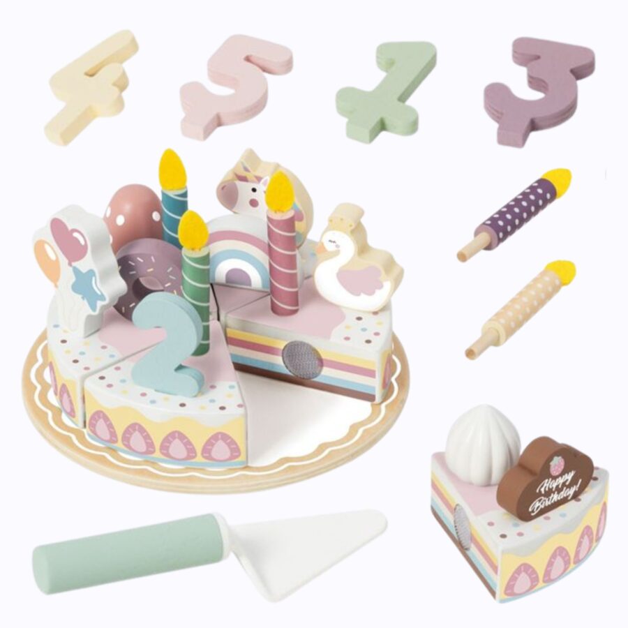 TOOKY TOY Drewniany Tort Urodzinowy Krajalny Na Rzepy