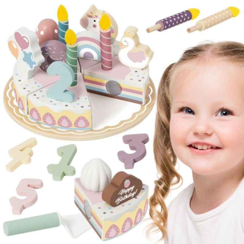 TOOKY TOY Drewniany Tort Urodzinowy Krajalny Na Rzepy