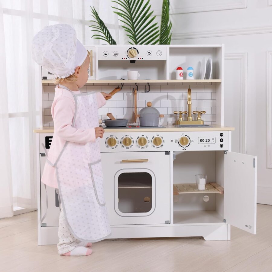 TOOKY TOY Duża Drewniana Multifunkcyjna Kuchnia Nowoczesna Akcesoria