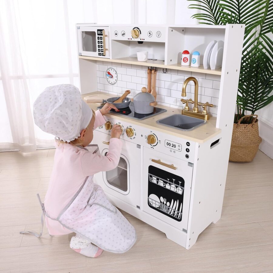 TOOKY TOY Duża Drewniana Multifunkcyjna Kuchnia Nowoczesna Akcesoria