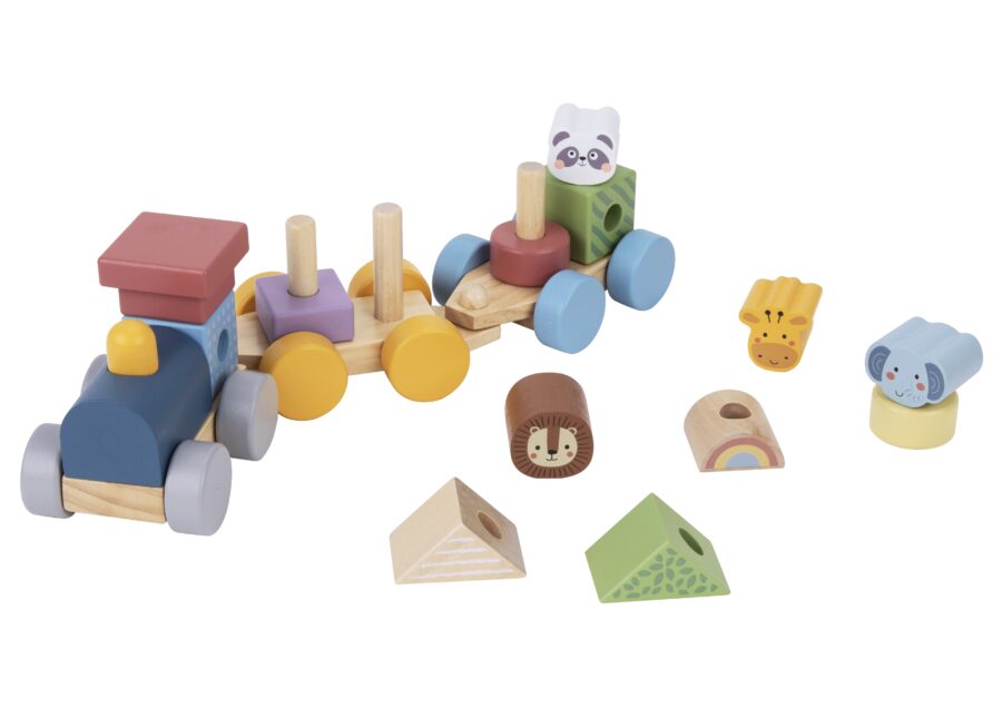TOOKY TOY Kolejka Drewniana ze Zwierzątkami  Klocki Układanka Montessori