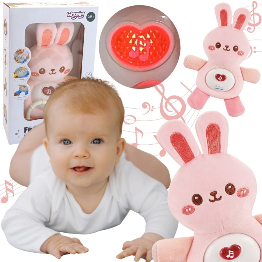 WOOPIE BABY Interaktywny Pluszak Przytulanka dla Niemowląt Światło Dźwięk Króliczek Usypiacz Różowy