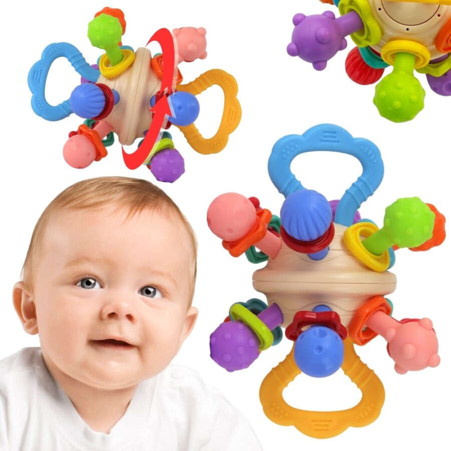 WOOPIE BABY Miękka Grzechotka 2w1 Gryzak Zabawka Sensoryczna dla Niemowląt 0m+