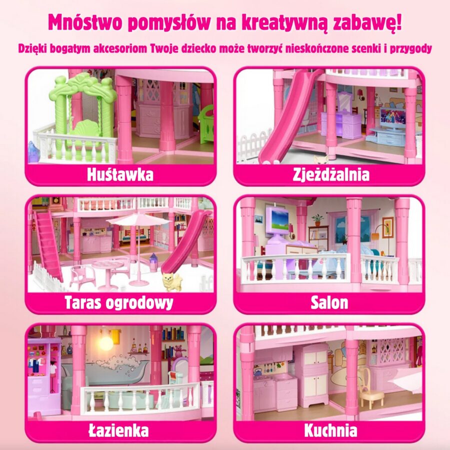 WOOPIE Domek dla Lalek Villa z Akcesoriami i Lalką Podświetlany 296el.