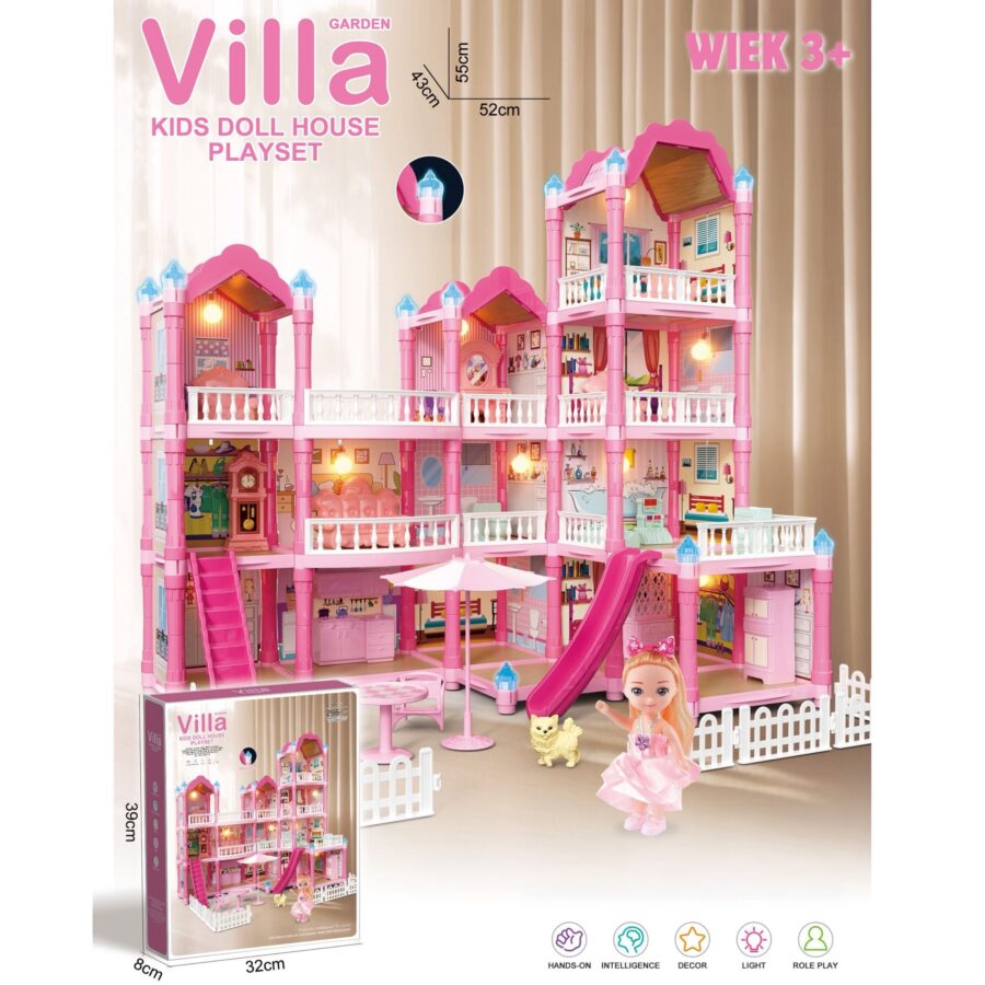 WOOPIE Domek dla Lalek Villa z Akcesoriami i Lalką Podświetlany 296el.