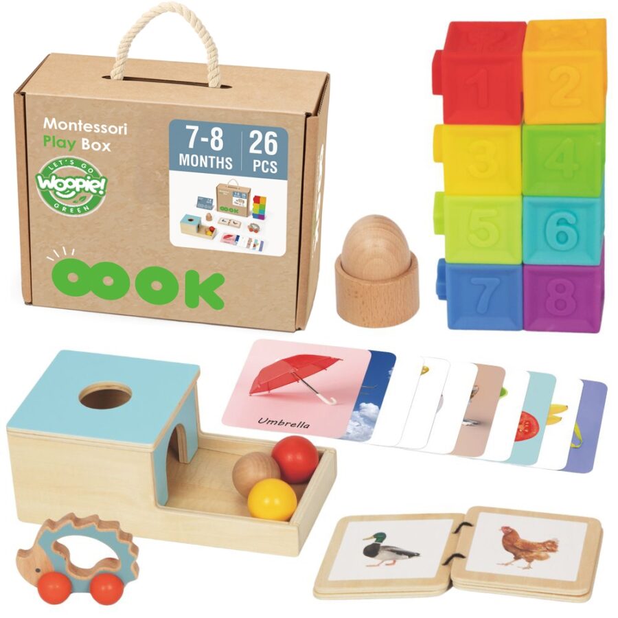 WOOPIE GREEN Box Pudełko XXL Montessori Edukacyjne 6w1 Sensoryczne 7-8 Miesięcy 26el. FSC