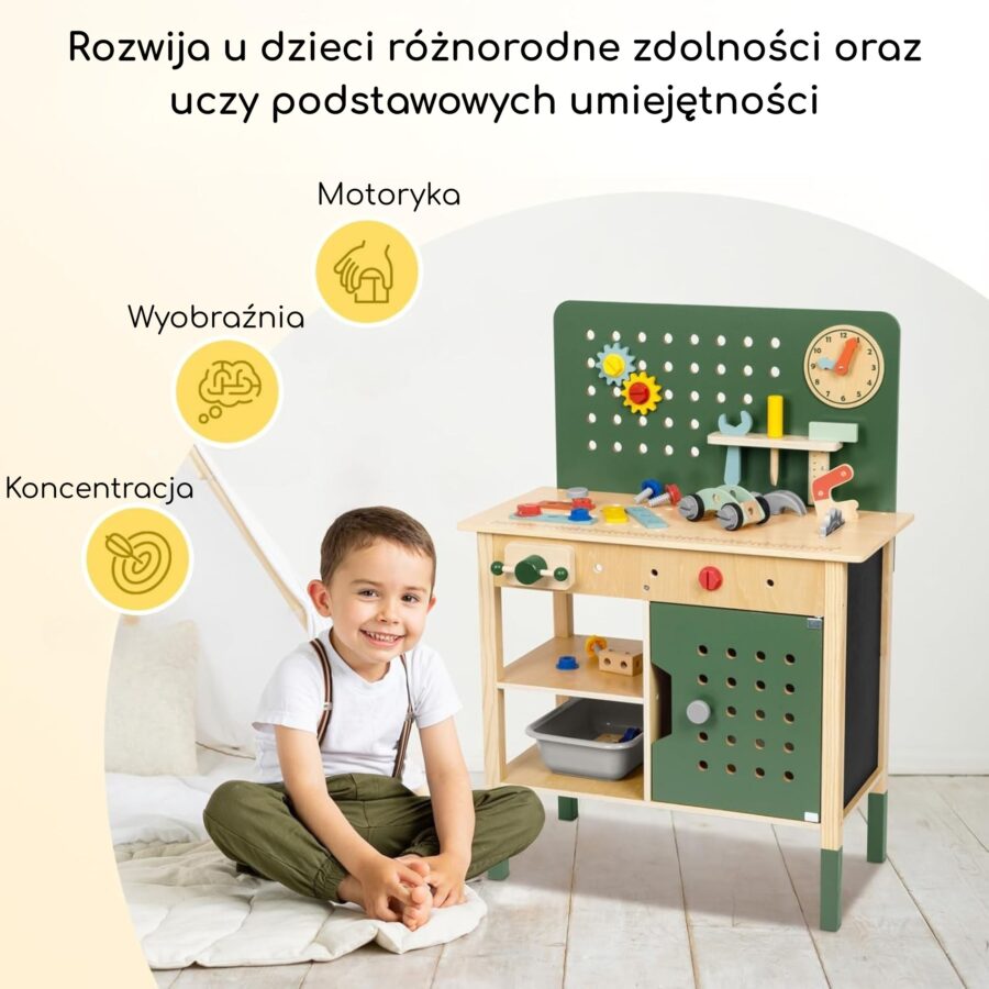 WOOPIE GREEN Drewniany Warsztat STEM Zestaw z Narzędziami