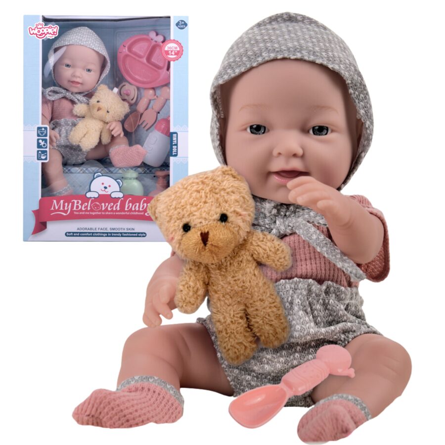 WOOPIE ROYAL Lalka Bobas 36 cm w Ubranku z Misiem Akcesoria do Karmienia
