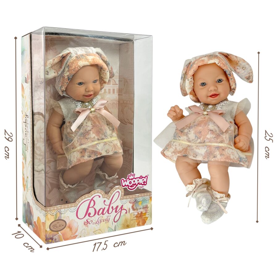 WOOPIE ROYAL Lalka Bobas Vintage 24 cm w Sukience i Czapeczce Króliczka