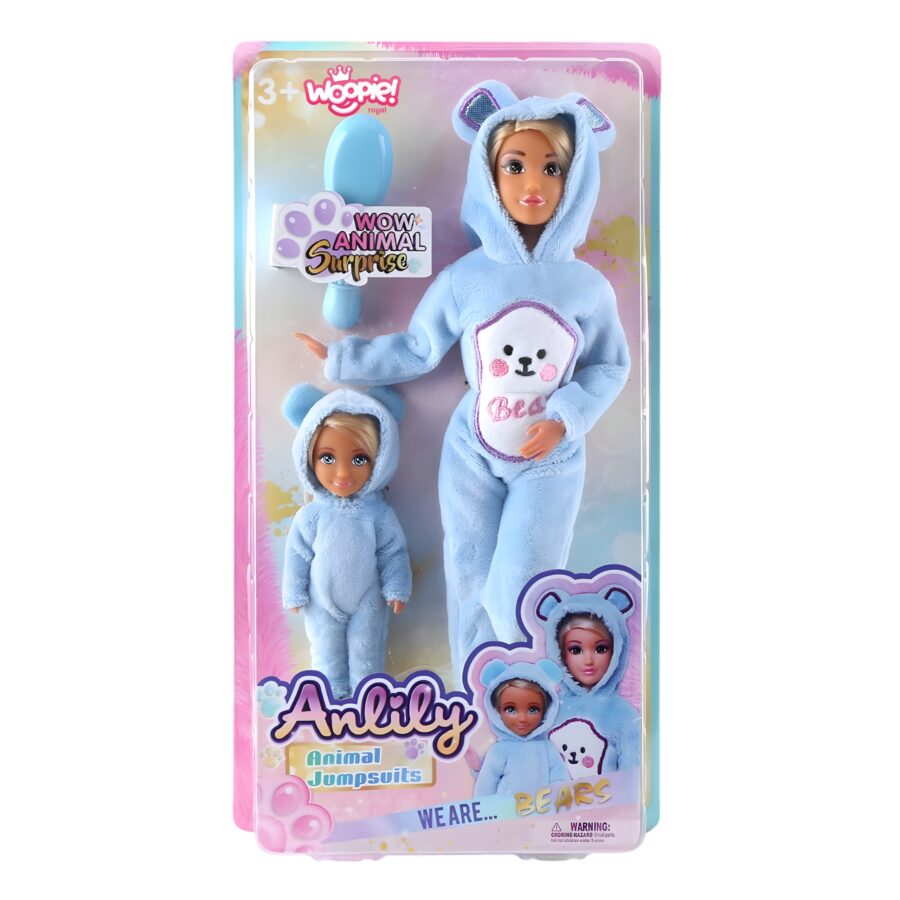 WOOPIE ROYAL Lalki Kombinezony Niebieskie Misie Zestaw 2szt.