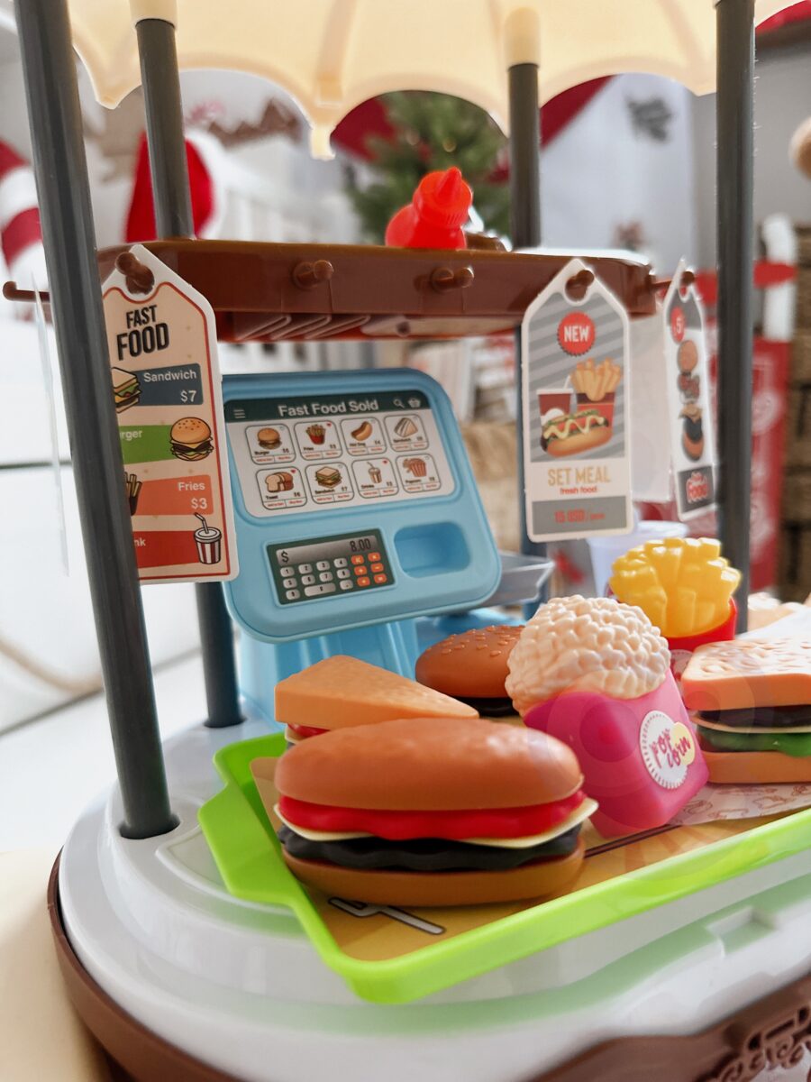 WOOPIE Sklep Fast Food na Kółkach Wózek Walizka 59 akc. 4w1