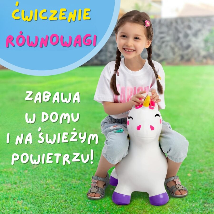 WOOPIE Skoczek Gumowy do Skakania Jednorożec Biały+ Pompka