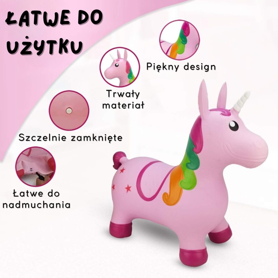 WOOPIE Skoczek Gumowy do Skakania Jednorożec Różowy + Pompka