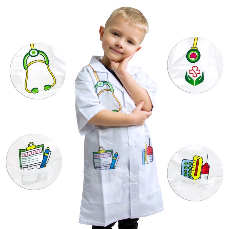 WOOPIE Strój Fartuch Lekarza Doktora Ubranko dla Dzieci do ok. 120 cm