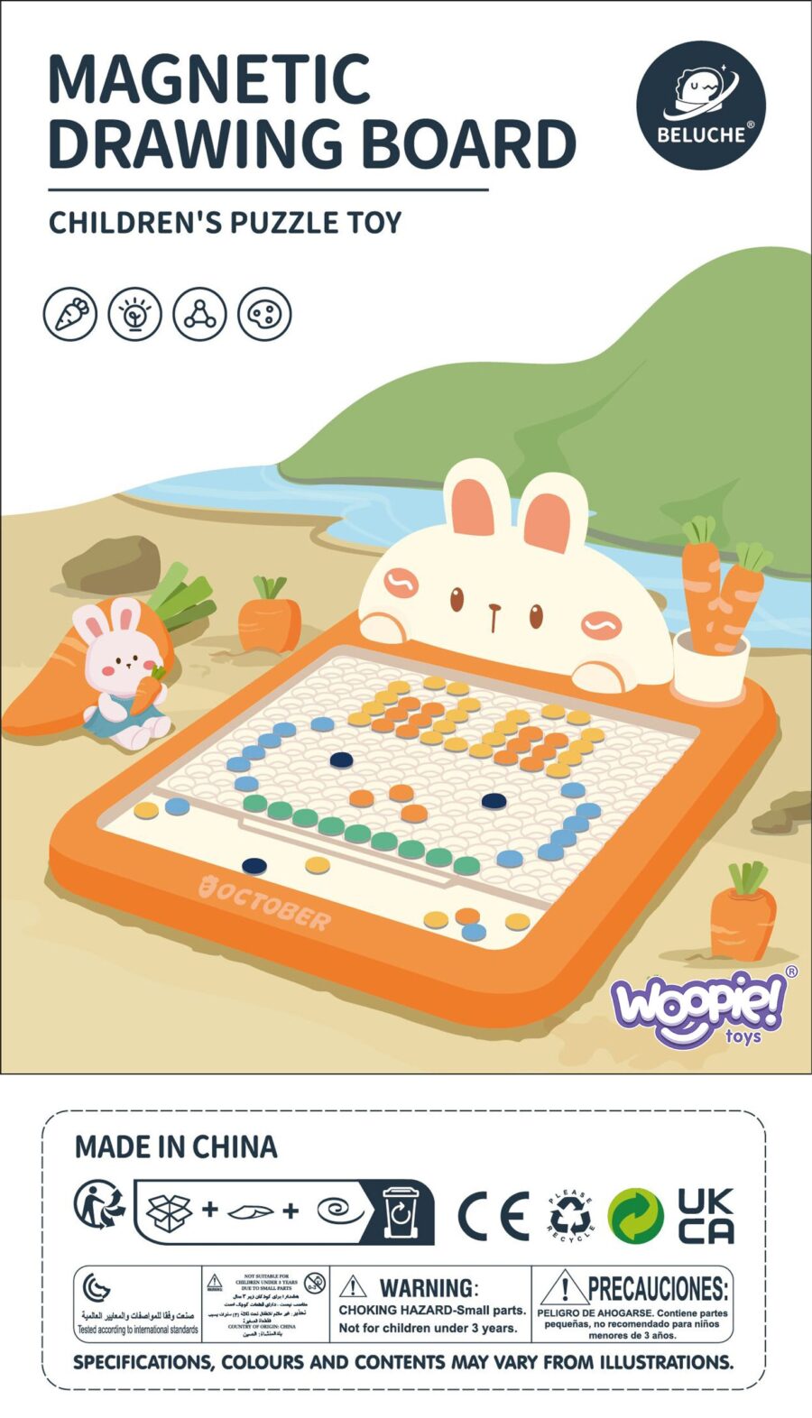 WOOPIE Tablica Magnetyczna Montessori MagPad Do Rysowania Królik Marchewka