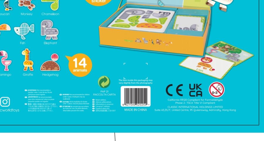 CLASSIC WORLD Układanka Magnetyczna Zwierzęta Tablica Klocki Puzzle Pamięć 60 el.