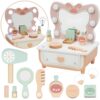 TOOKY TOY Drewniana Toaletka Motylek Akcesoria Lustro z Oświetleniem LED + Kosmetyki