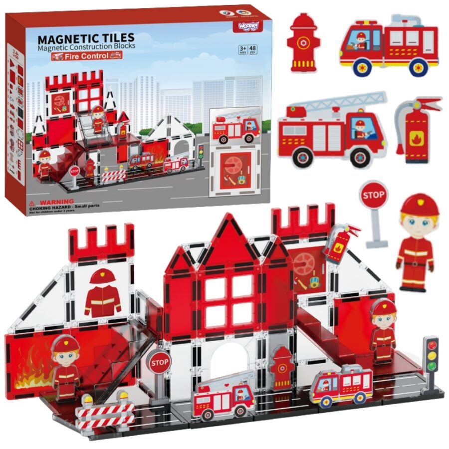 WOOPIE Klocki Magnetyczne 3D Zestaw Straż Pożarna 48el.