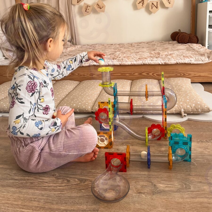 WOOPIE Klocki Magnetyczne Konstrukcyjne 3D Zestaw Edukacyjny Tor Kulkowy Kulodrom 113 el.