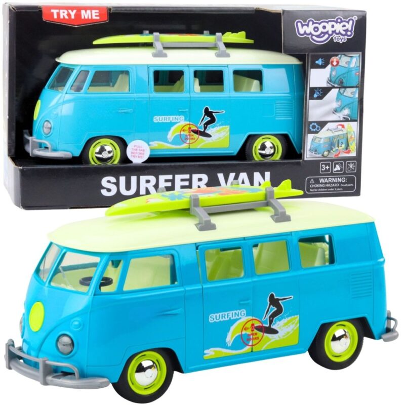 WOOPIE Samochód Bus Surfing Klasyczny Niebieski Ze Światłem I Dźwiękiem Model