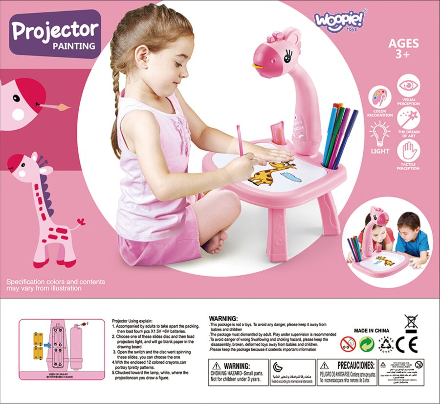 WOOPIE Tablica do Rysowania Projektor Różowa Żyrafa + Flamastry